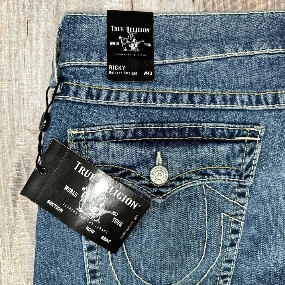 NWT True Religion Jeans Ricky Relax-Straight Blue Horseshoe Men's Size 40 x 33